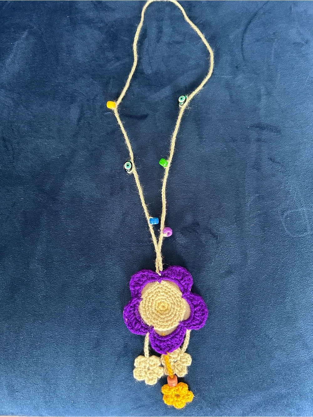 Handmade Crochet Flower Pendant Necklace in Purple and Yellow